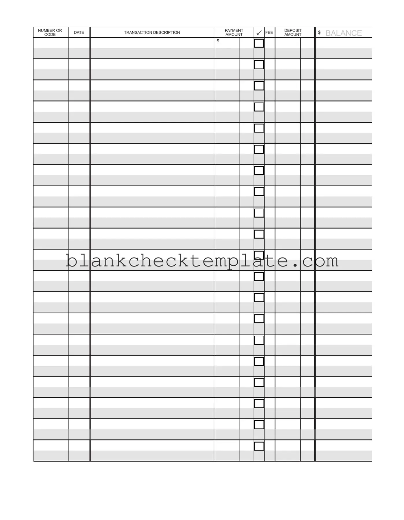 Printable Check Register Form in PDF