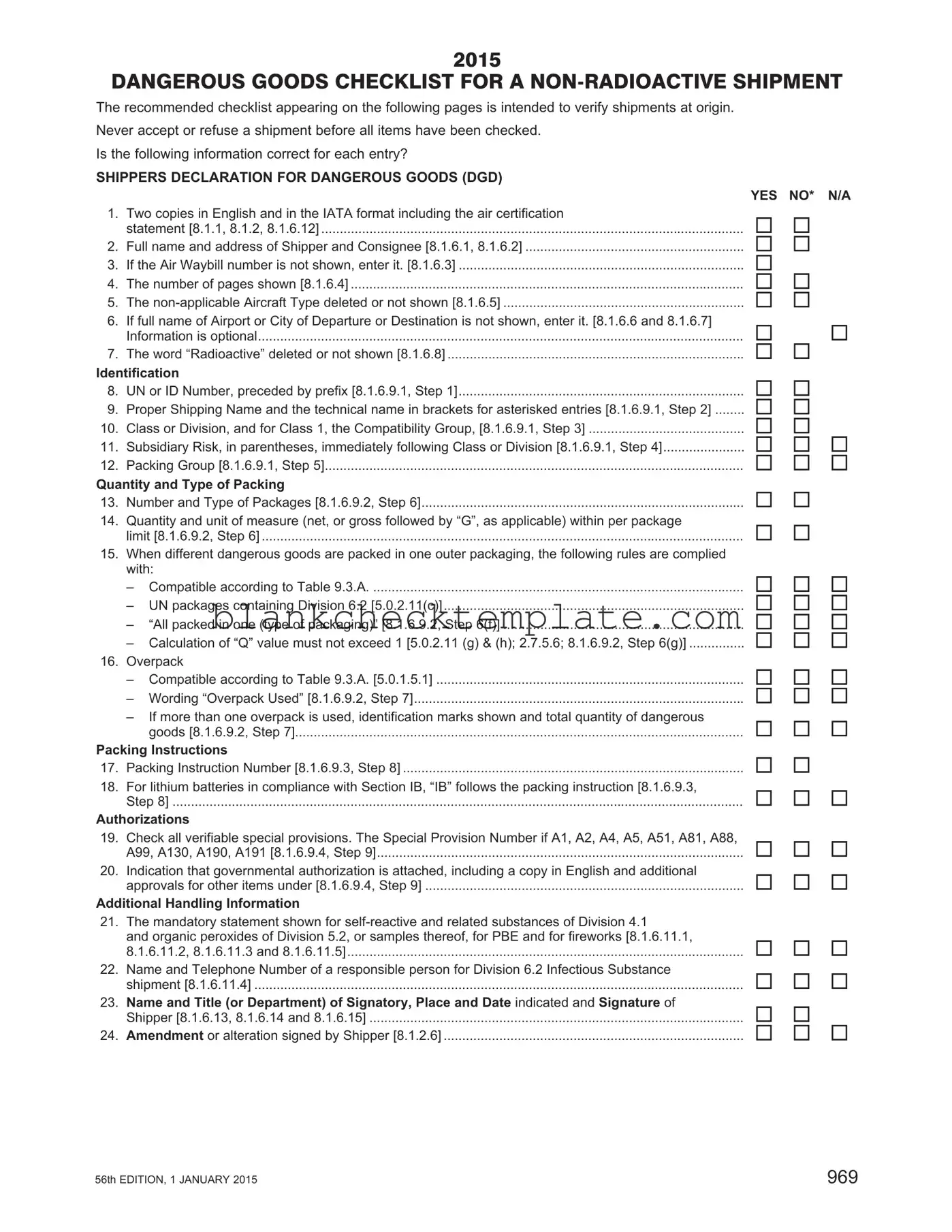 Printable Dangerous Goods Check Sheet Form in PDF