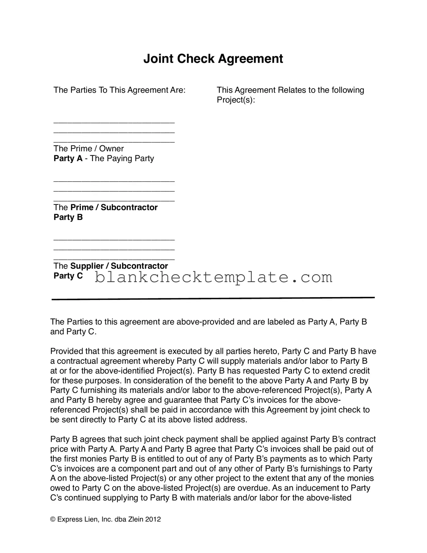 Printable Joint Check Form in PDF