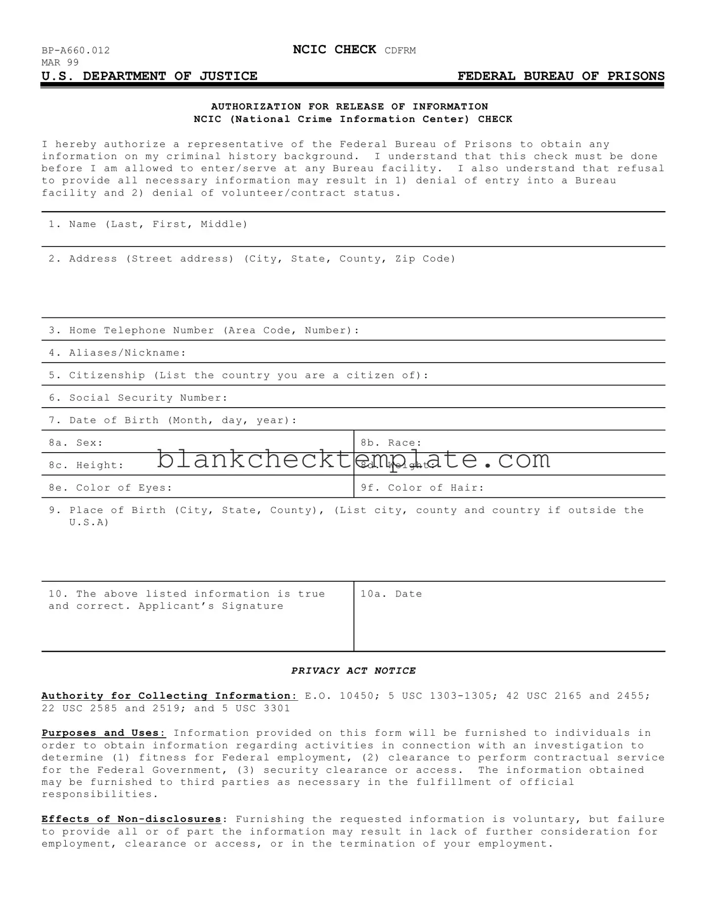 Printable Ncic Check Form in PDF