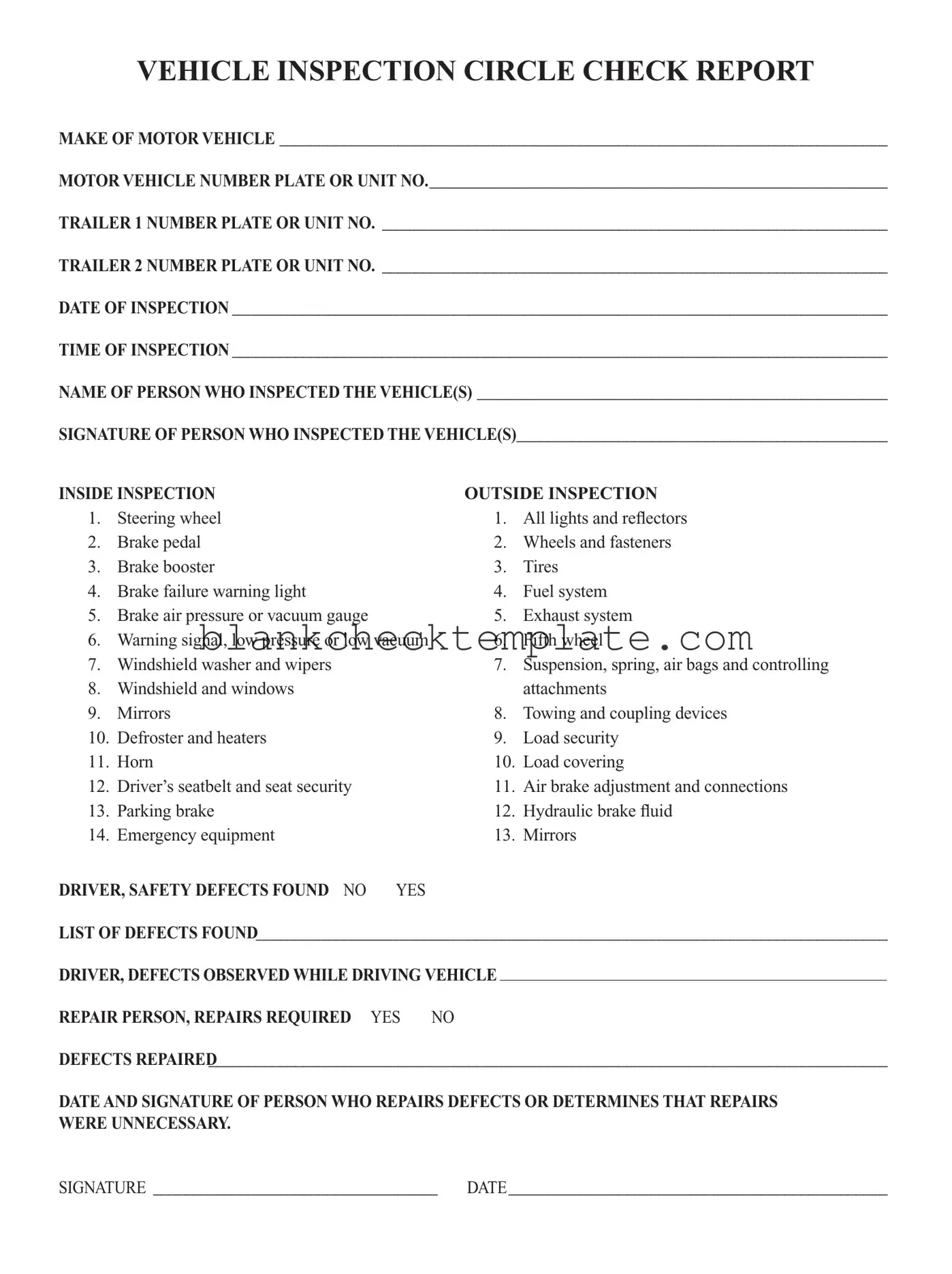 Printable Vehicle Circle Check Form in PDF